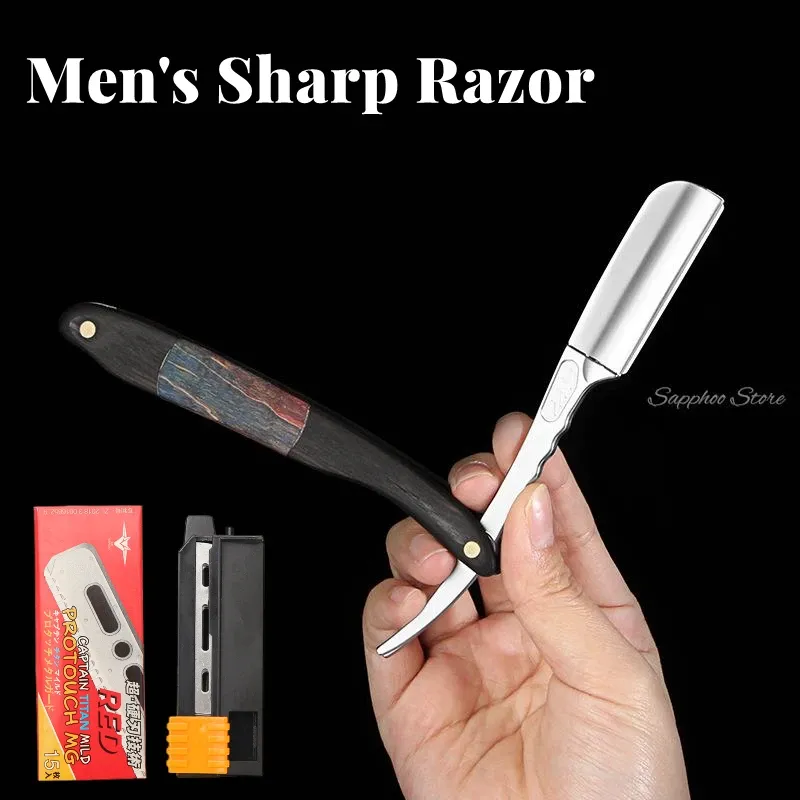 Blade giapponese Vintage Razor maschi tagliente barbiere tagliente barbone rasatura coltello da barba in acciaio carbone dritto ebano manico di piume lame