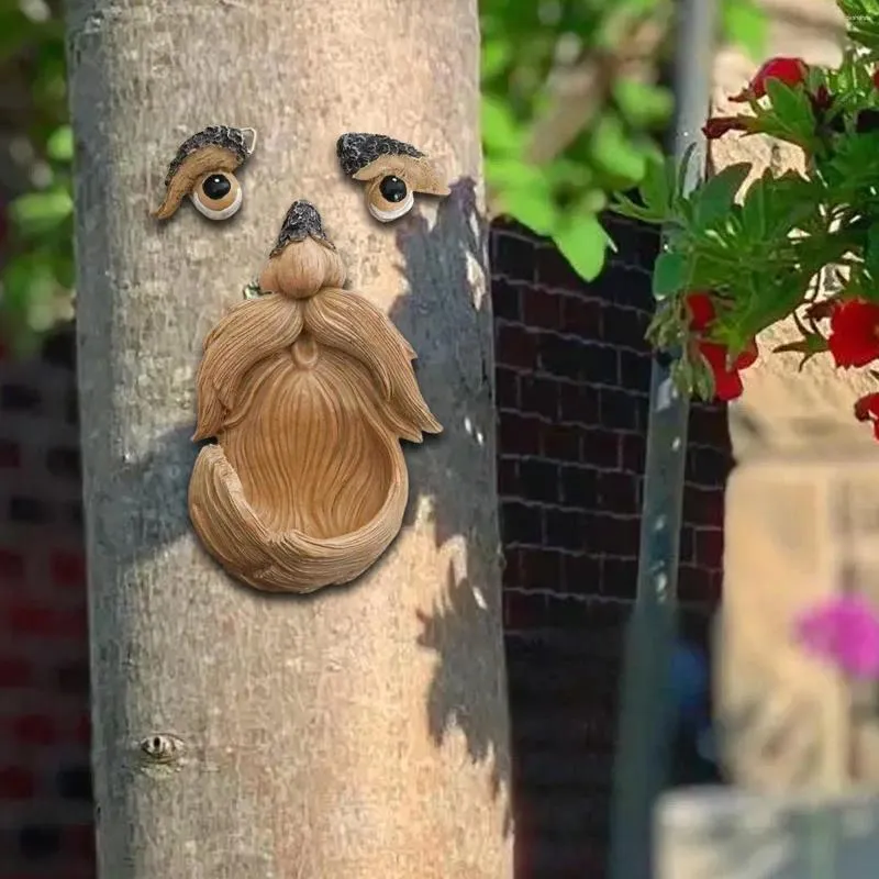 Decorações de jardim árvore rosto alimentador de pássaros engraçado resina ornamento criativo estátua hugger escultura quintal decoração para pátio ao ar livre gramado