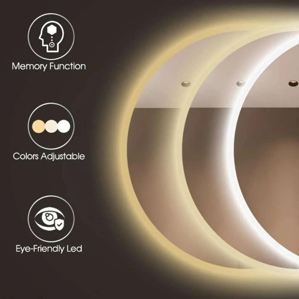 1 st led med lampor 3 färg dimning, defog, speglar runda spegel, smart beröringsbrytare, cirkel bakgrundsbelyst upplyst spegel för badrumsdekor