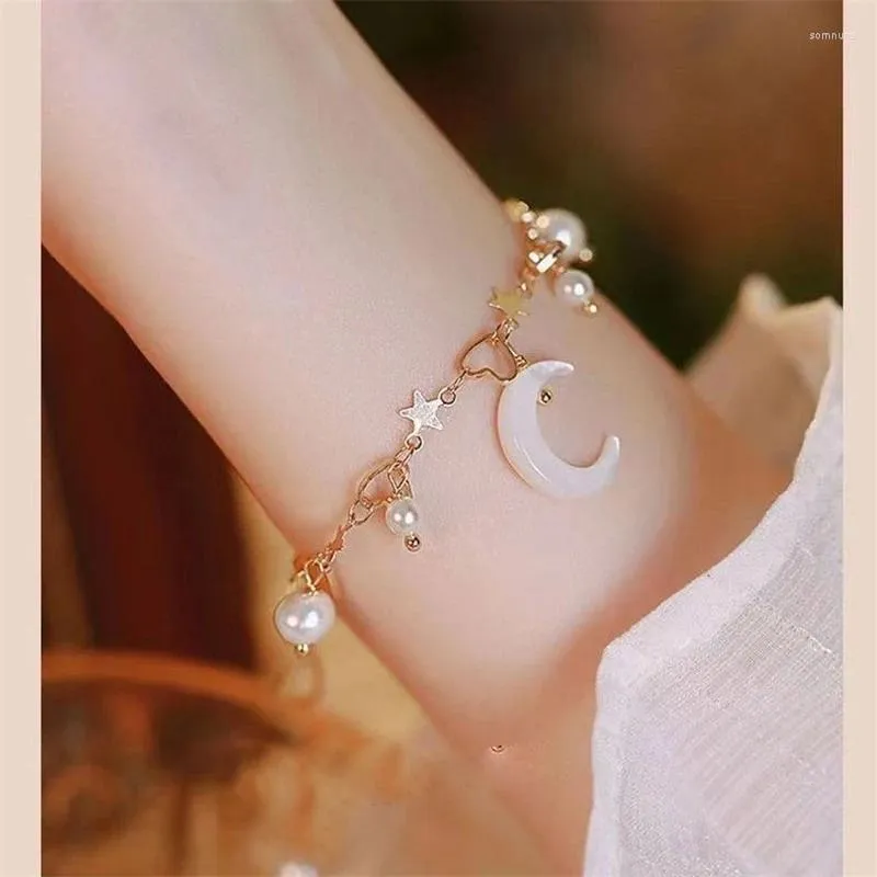 Charm Armbanden Prachtige Glanzende Zirkoon Ster Maan Parel Kristal Kralen Armband Voor Vrouwen Persoonlijkheid Mode Bruiloft Sieraden Geschenken