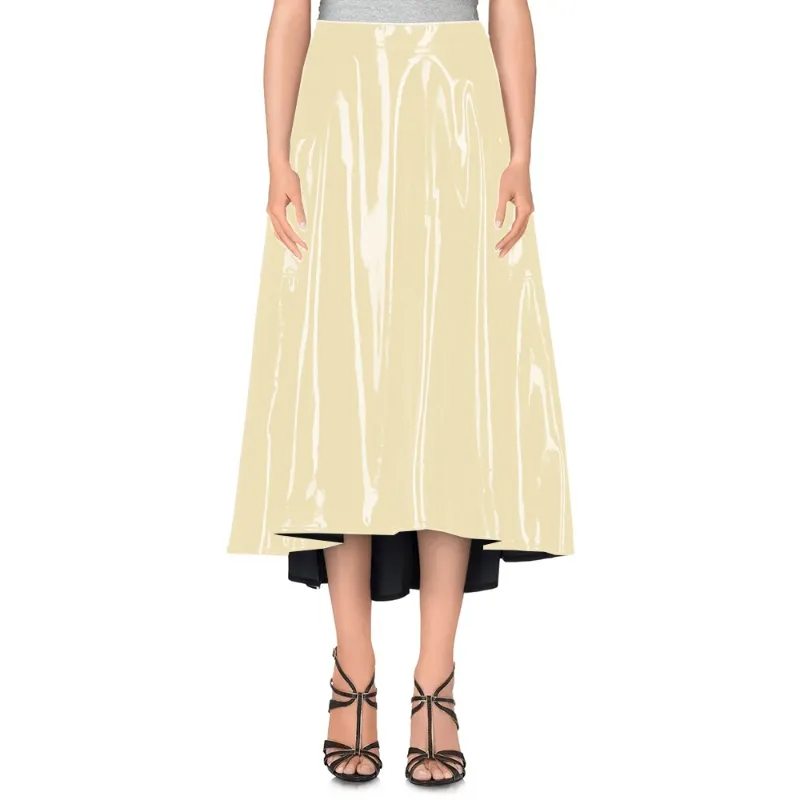 Womens Elegant Vinyl PVC Leather Long Flared Midi Skirt