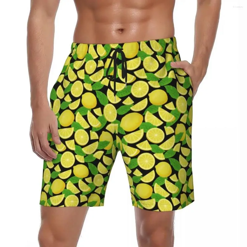 Short d'été pour hommes, imprimé citron, sport, Surf, feuilles vertes, pantalon court, Vintage, confortable, maillot de bain