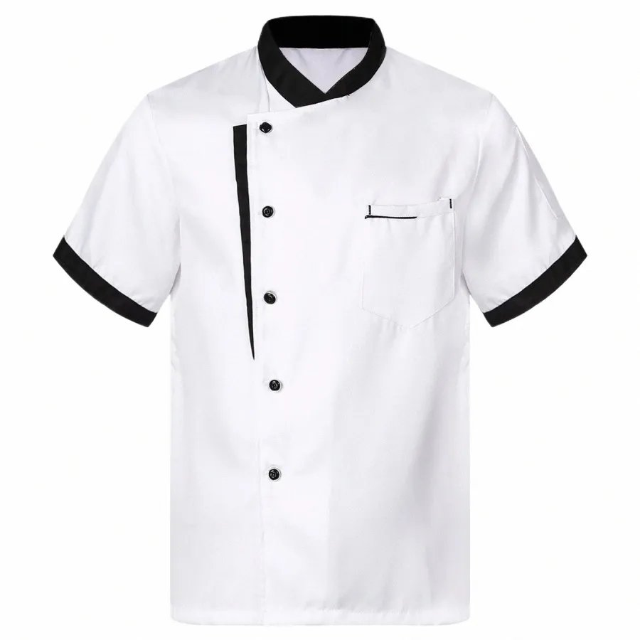 Couche à manches courtes à manches courtes Femmes Unisexe Bakery Canteen Restauration Hôtel Hôtel Veste de cuisine Uniforme Buttable Butt Veste 38df #