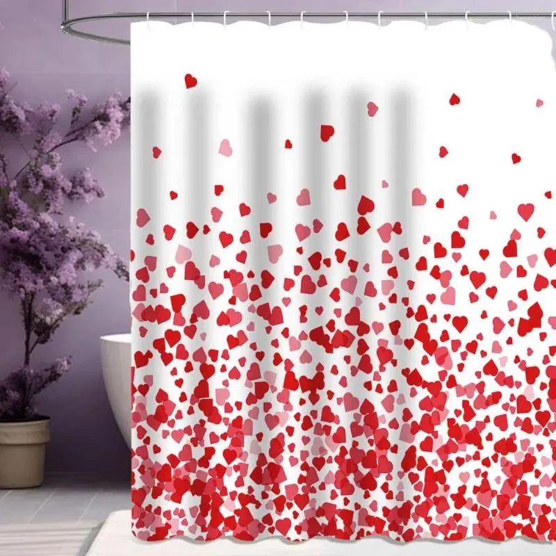Rideaux de douche Rideau de taille standard Saint Valentin Amour Coeur Imprimé avec crochets Résistant à l'eau Lavable en machine