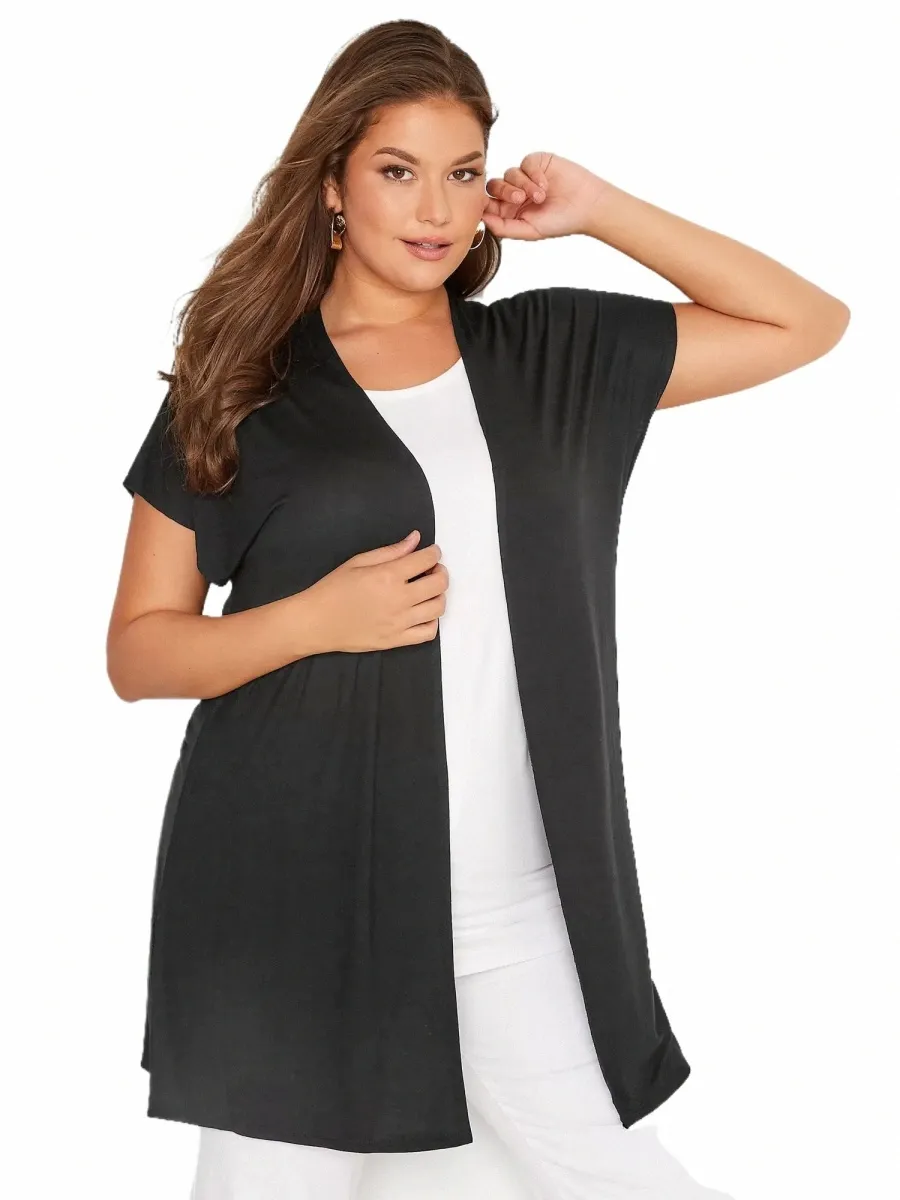 Plus Size Zomer Casual Lgline Vest Vrouwen Korte Mouw Losse Zwarte Kimo Grote Maat Elegante Open Frt Vest 7XL 8XL j82n #