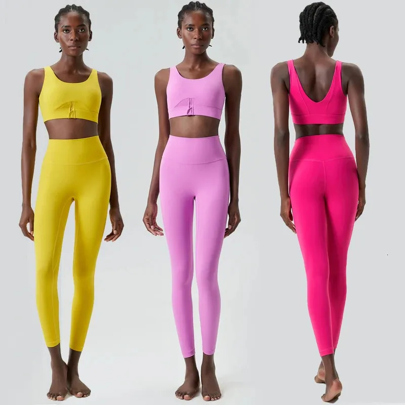 Kvinnor Två stycken Fitness Yoga Set Solid Color Slim Fit Running Sportwear High Impact Bra och Leggings Gym kostym Träningskläder 240322