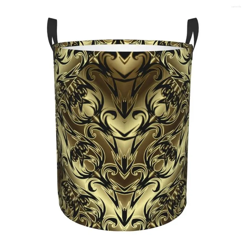 Laundry Bags European Floral Hamper Large Storage Basket Gold Baroque Seamless Pattern Kids Nursery Toy Organizer