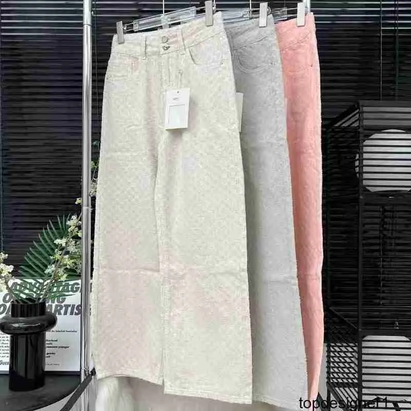 Designer Nanyou Alta Qualità Xiaoxiang Donna Nuovo Tre Colori Jacquard Due Bottoni Gamba Dritta Gamba Larga Pantaloni in denim Slim 6U8N