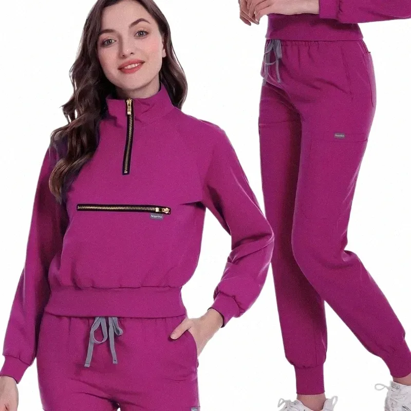 Hemşire üniformaları Kısa LG Kollu Scrub Üstleri Cep Pantolonları Spa Sal Sal İş Giyim Tıbbi Scrubs Set Fi Jogging Suits V7SW#