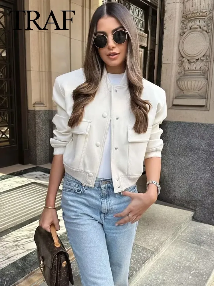 Womens Vintage Style Bomber Jacket: Solid Color Long Sleeve Lapel
