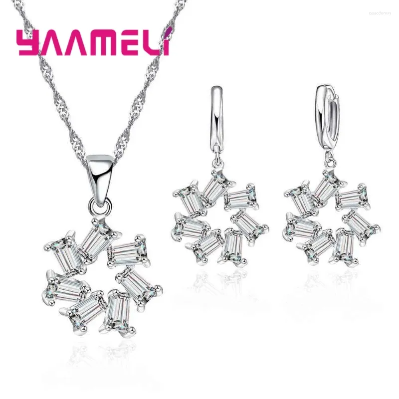 YAAMEL – ensemble collier et boucles d'oreilles ronds pour femmes, bijoux féminins, zircone cubique brillante, en argent Sterling 925, pour fête de fiançailles