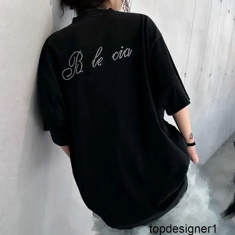 Designer High Version Sommer trendige Marke Paris B Familie lockeres und bequemes Kurzarm-T-Shirt aus reiner Baumwolle für Paare Koreanische Version Diamond Tee I3UL