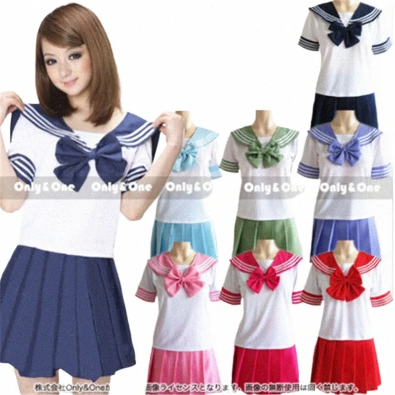 nuove uniformi scolastiche giapponesi top da marinaio + cravatta + gonna stile Navy Studenti vestiti per ragazza Plus size Lala Cheerleader abbigliamento d5Tp #