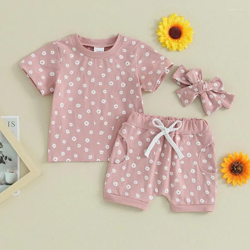 Ensembles de vêtements KnniMorning Tees Born Baby Girl Floral Shorts Set 3pcs Infant T-shirt à manches courtes Tenues Vêtements d'été pour tout-petits