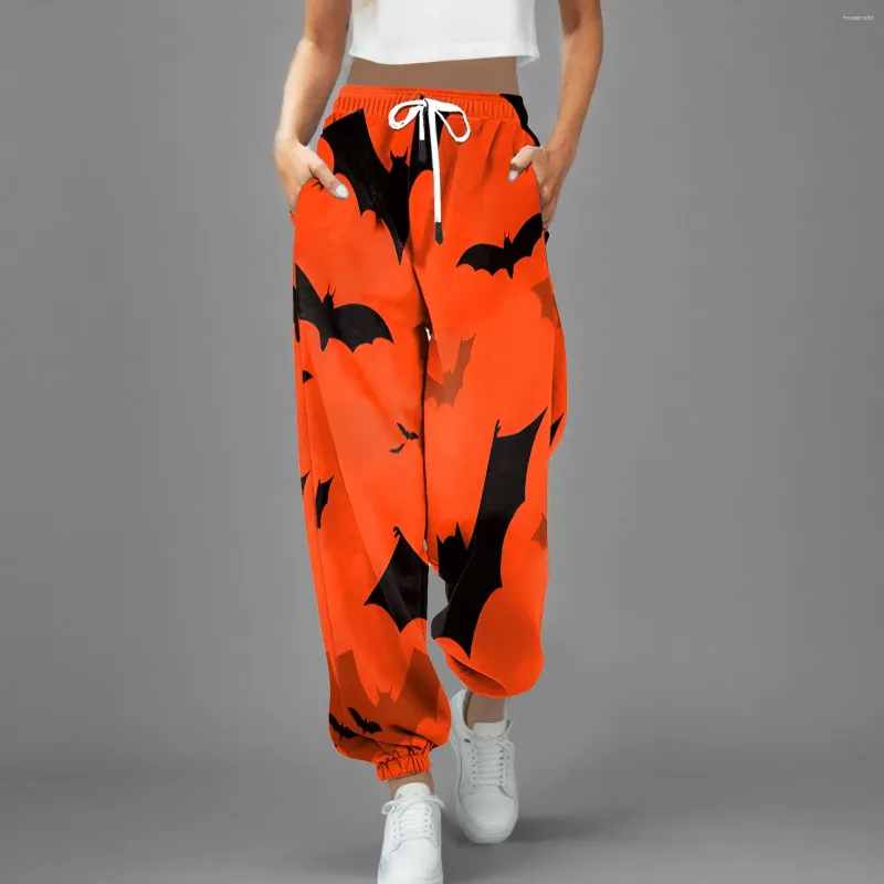 Kvinnors byxor för kvinnor med Pocket Loose Fashion Halloween Festival Trousers Animal Printed Elastic Soe Up Breattable