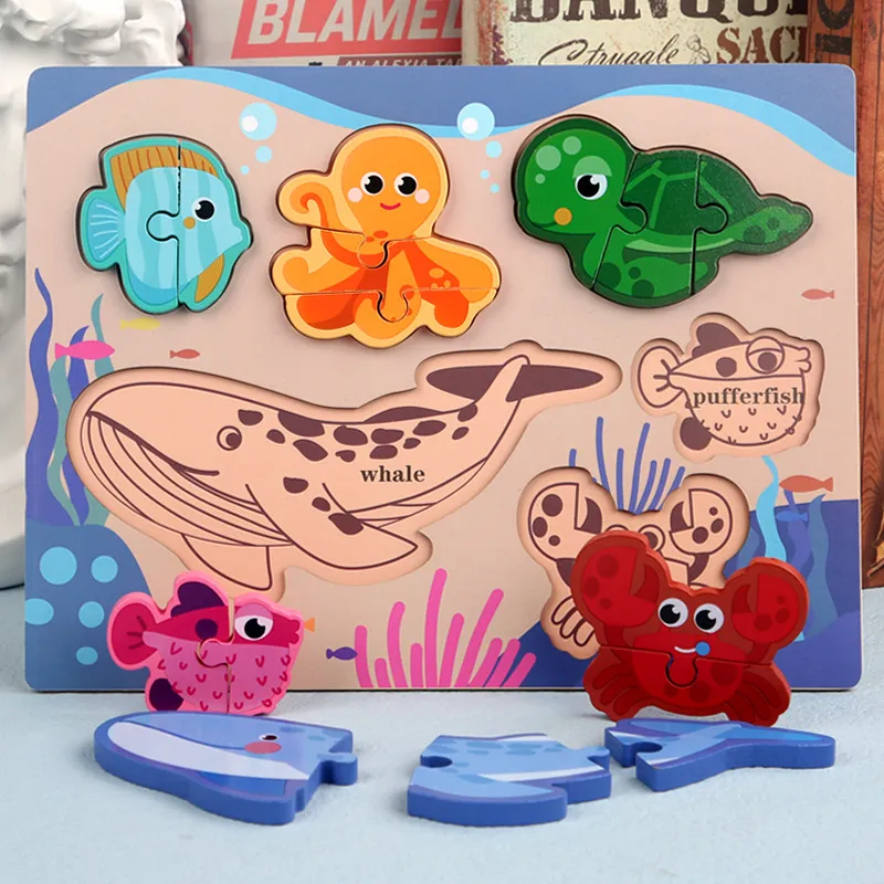 Montessori Wooden Puzzle Game Ocean Aquatic Animals And Dinosaur Farm Educational Cognitive Toy For Kids Ages 1 4 Perfect Gift From Ddmylovely 18.67 DHgate.Com