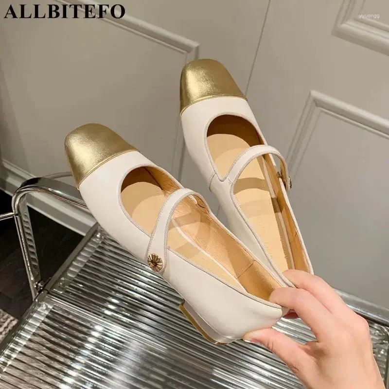 Scarpe casual ALLBITEFO Punta tonda Morbida pelle di alta qualità Tacco basso Moda da strada Colori misti Primavera Tacchi da donna