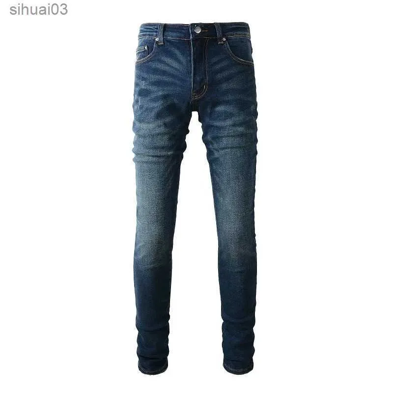 Jeans masculinos clássicos de jeans elásticos azul escuro para homens de alta qualidade calças cônicas de alta qualidade Casual Comparação elástica de correspondência completa TrouserSl2403