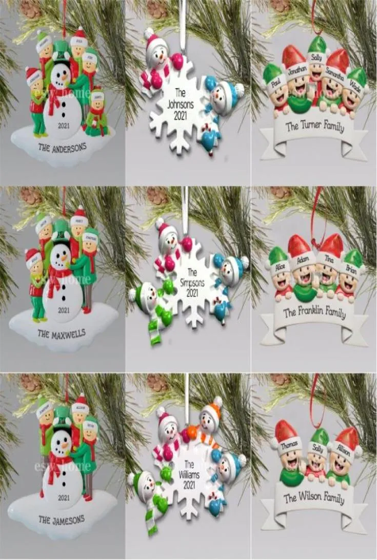 Ornamenti di Natale Decorazioni Quarantena Sopravvissuto Ornamento in resina Giocattoli creativi Decorazione per l'albero per maschera Pupazzo di neve Famiglia igienizzata a mano3542878