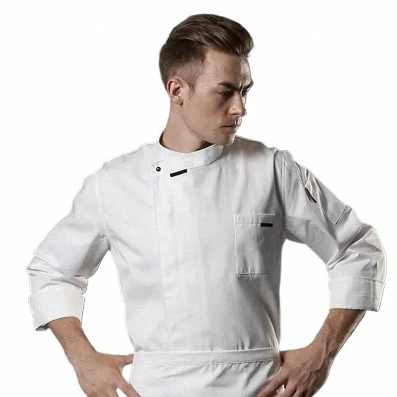 Unisex Chef Jacket Short/LG Sleeve Mężczyźni Kobiety Crossover Cook Płaszcz Restauracja Kelner Mundur Kitchen Baker Wear A8WY#