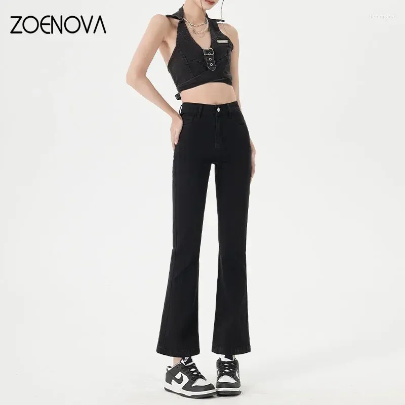 Jeans pour femmes Zoenova super doux élastique recadré mode mince élégant pantalon noir haute rue jambe large lâche sauvage micro haut-parleur