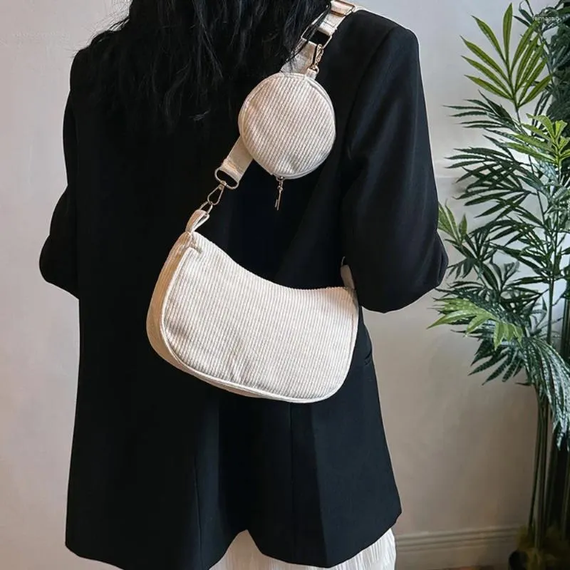 ショルダーバッグスカフィーファッションスモールコーデュロイ女性のためのホーボミニマリストの財布とハンドバッグ旅行2ピースセットトート