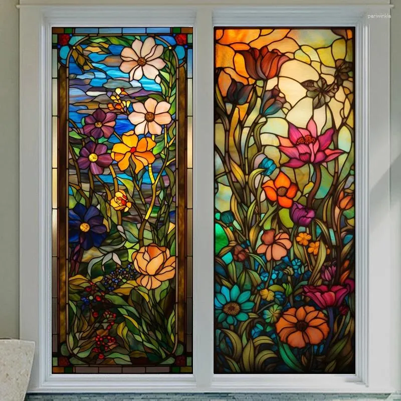 Naklejki okienne Film Wodoodporne słoneczne witraże kolorowe malarstwo statyczne przylegające do domu domek dekoracje