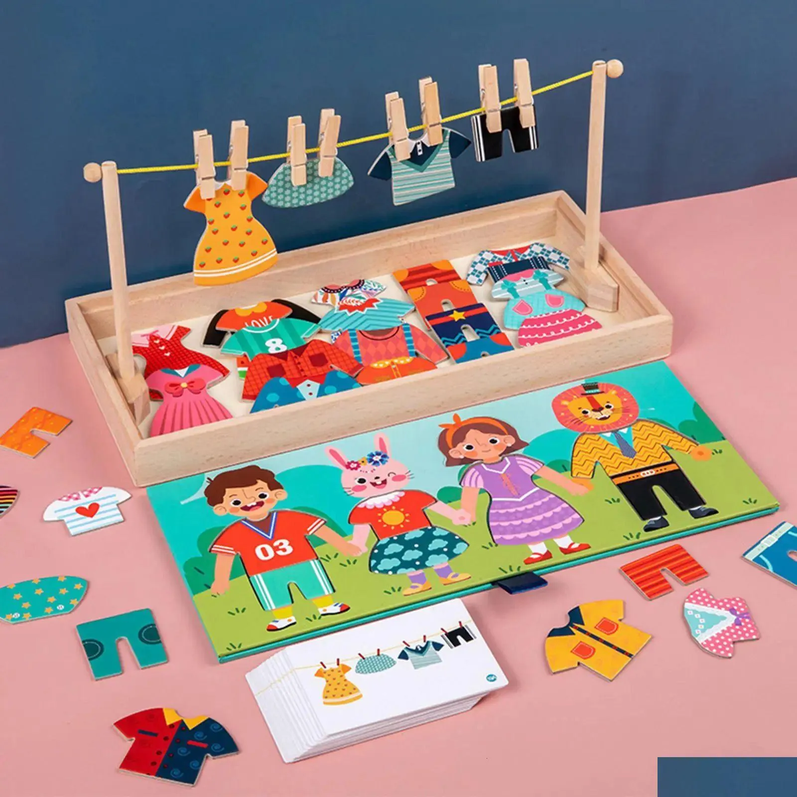 Intelligens leksaker montessori hängande kläder byte