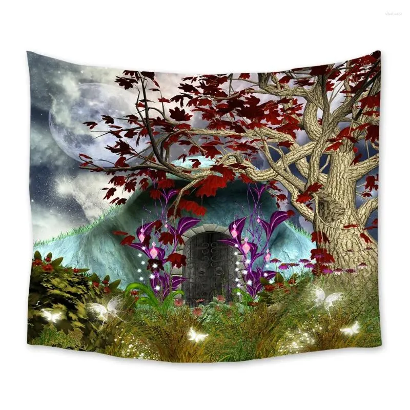 Tapestries Fantasy Mist Forest Moon Tree Tapestry Wall Hanging Coverlet Bedding Sheet Throw Bedspread Living Room Dorm Decor