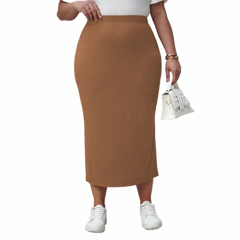 khaki Skirts Plus Size 4XL High Waist Midi Office Lady Casual Evening Club Party Wear Bodyc Pencil Skirt New B0BO#