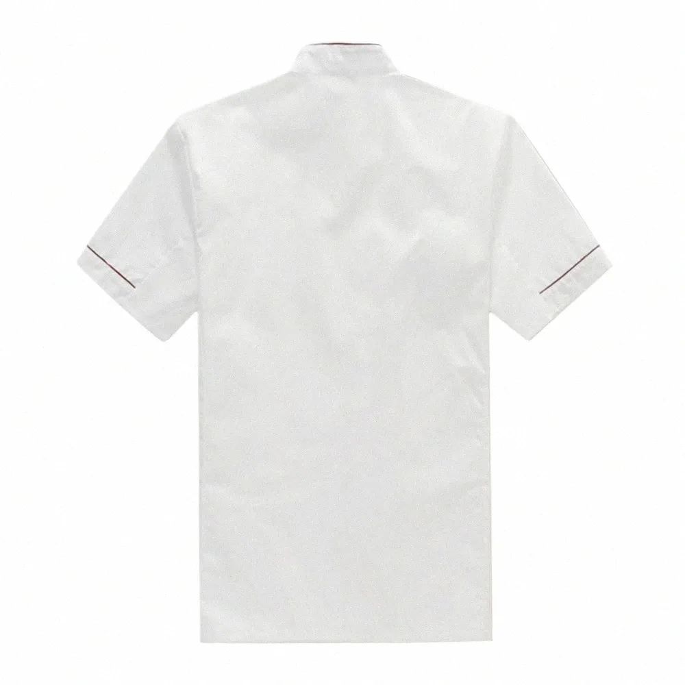 T-shirt da uomo manica corta doppiopetto chef cameriere uniforme da lavoro catering T-shirt Z6AL #