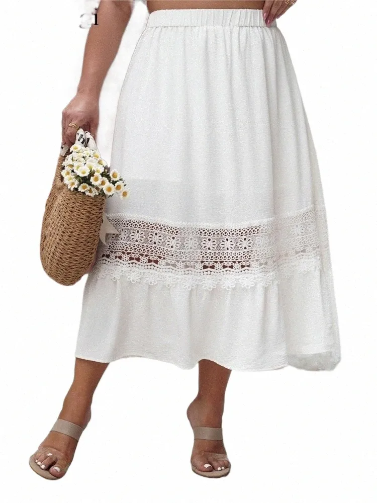 Spring Spring Midi Sprits Kobiety wydrążą patchwork Modis luźne marszone plisowane panie spódnice elastyczne wysokie czekanie Kobieta spódnice W88Q#