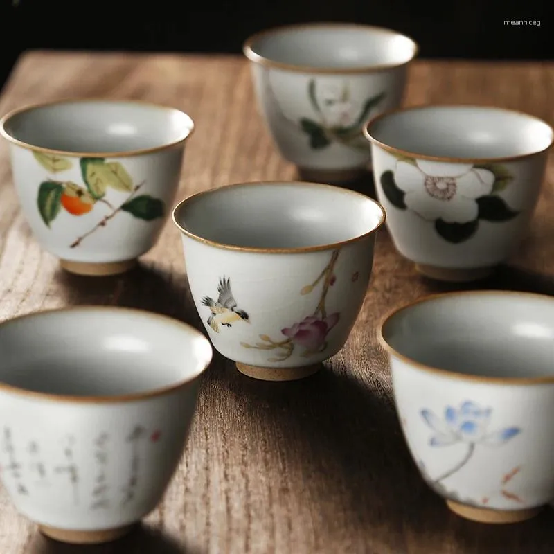 Zestawy herbaciarni | Właściciele Ru Kiln, którzy szklanymi ceramicznymi filiżankami Próbka kubka na herbatę Pojedyncza miska indywidualna lampa budowlana