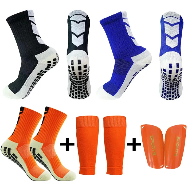 Набор нескользящих футбольных носков с полотенцем на нижней части и высокоэластичными футбольными рукавами для ног, защита голени для взрослых и детей, спортивное защитное снаряжение 240322