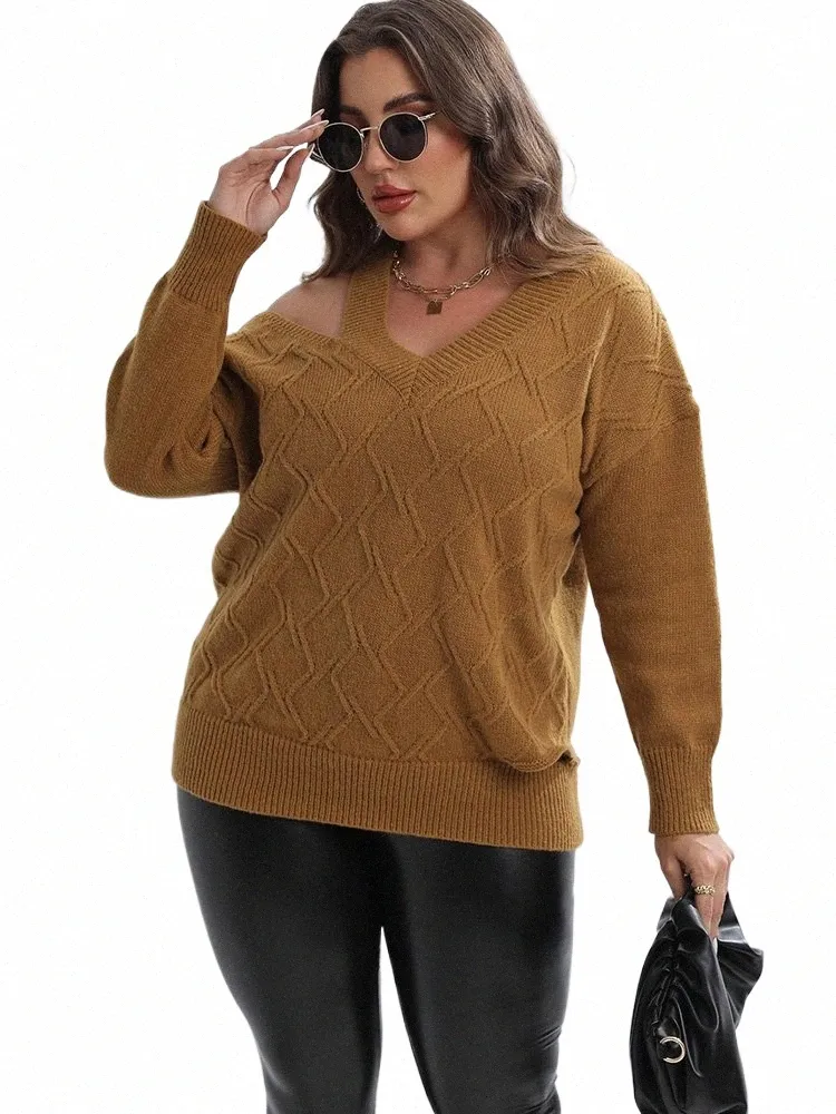 Gibsie Plus Size Drop Schouder Uitgesneden V-hals Trui Vrouwen 2023 Herfst Winter Casual Zwart Grijs Dames Gebreide Jumper Truien N25H #