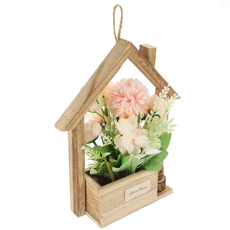 Flores decorativas estilo europeo colgante de madera lavabo pared cesta de flores artificiales