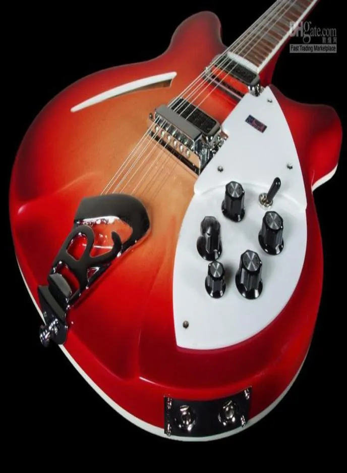 Deluxe Fire Glo Cherry Sunburst 330 360 12 cordes guitare électrique corps semi-creux vernis brillant touche deux prises de sortie 5 7901432