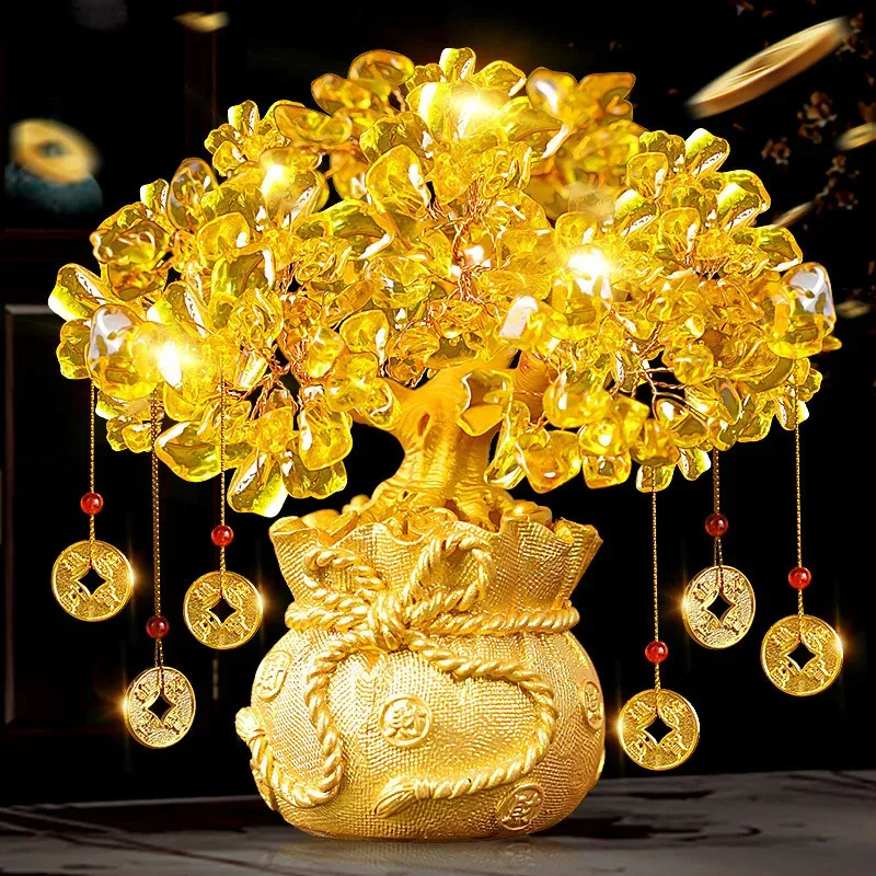 Money Tree Chinese Feng Shui Golden Fortune Bonsai Style Decoration For Luck And Wealth Gifts 240325