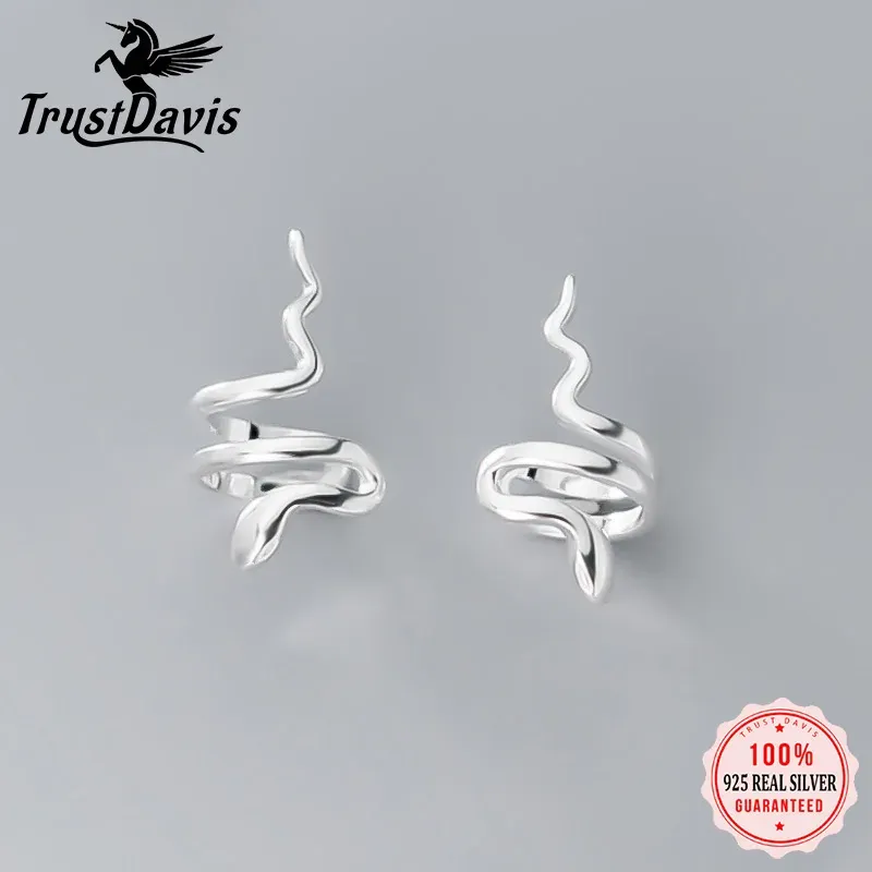 Brincos Trustdavis Real 925 Sterling Silver Snake Ear Clip On Brincos Mulheres Moda Menina Sem Piercing Earings Jóias DS1135