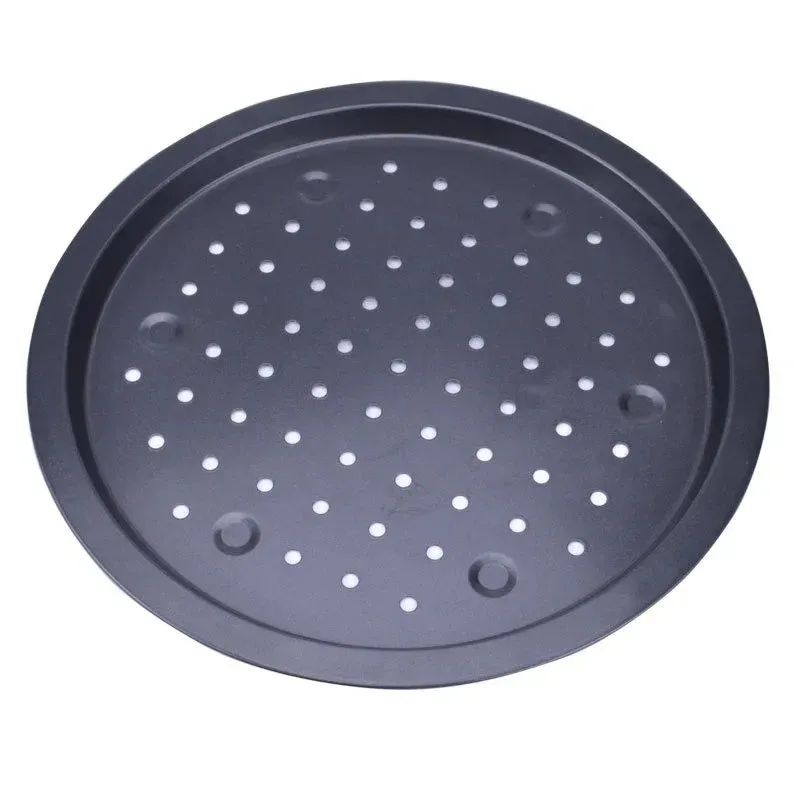 Pizza Pan med hål Kolstål Perforerad bakpanna Rund Pizza Crispy Crust Tray Bakeware Set Cooking Accessories