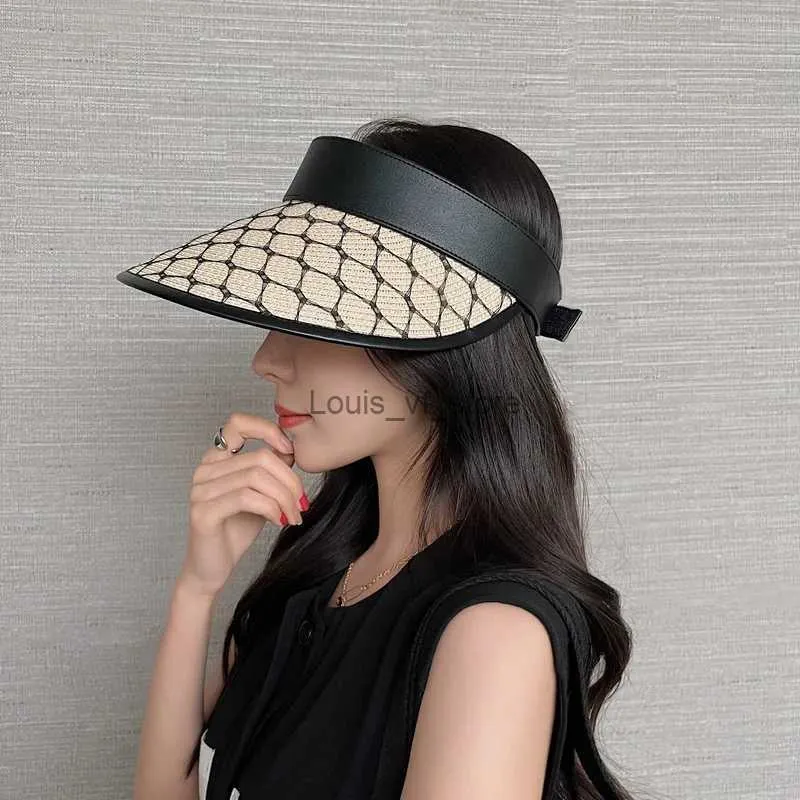 Wide Brim Hats Bucket Summer Magic Tape Adjustable Straw Girl Breathable Anti-Uv Beach Empty Top Hat Female Outdoor Running Golf Sports Cap H240330