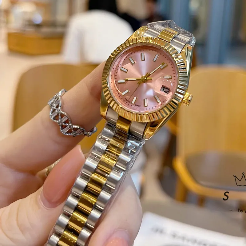 Luxury Womens Watch Top Brand 26mm Gold Designer Auto Date Movement Lady Watches High Quality All rostfritt stål Band armbandsur Kvinnor julfödelsedagspresent