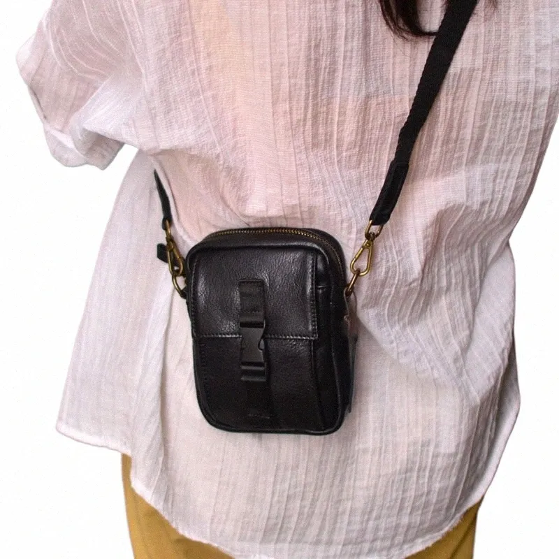 aetoo ny persalitet vintage real cowhide mobil phe påse mini väska neutral crossbody väska kohud axel crossbody o3kv#