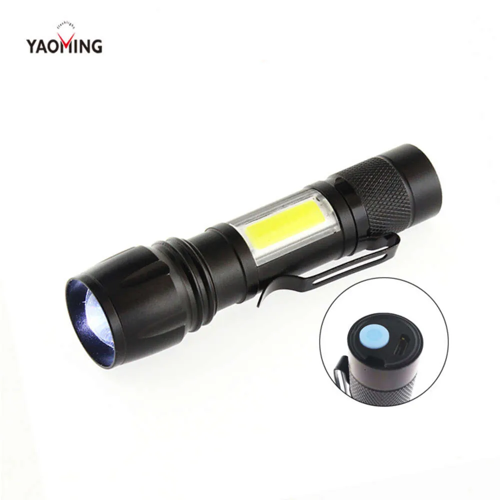 Zoom Aluminum Alloy With Pen Clip, Cob Side Light Flashlight, Strong Light, Long-Distance Outdoor Mini LED Flashlight 588969