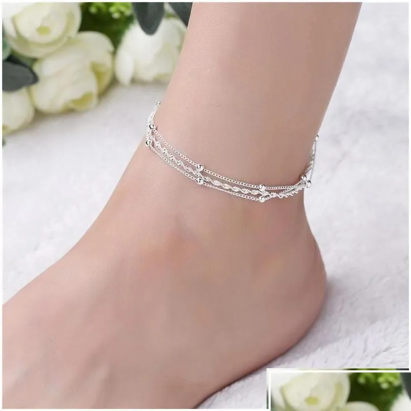 Anklets 2022 Fashion 925 Sterling Sier Ankle Armband Elegant Twisted Weave Chain for Women Jewel Girl Gift Drop Delivery Otels Otymp