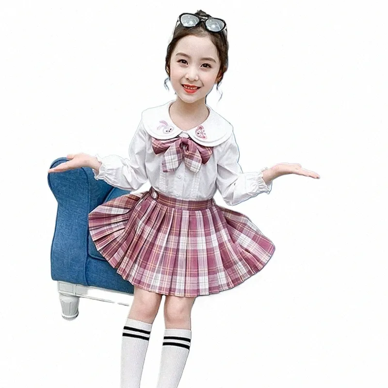 children's jk uniform two-piece medium and large children's skirt suit pleated skirt autumn new college style girl 12 years old x1sa#