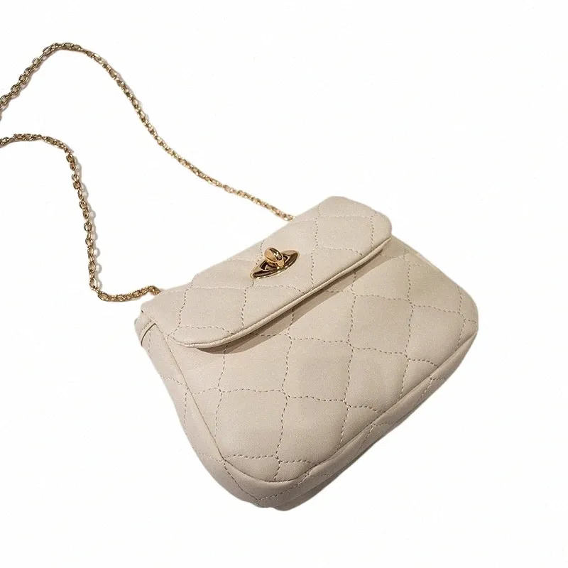 Damen-Fi-Tasche aus weichem Leder, kleine Einzel-Umhängetasche, Kette, Rhombus-Handtasche, Schloss-Typ, elegante Damen-Menger-Tasche M3Fc #