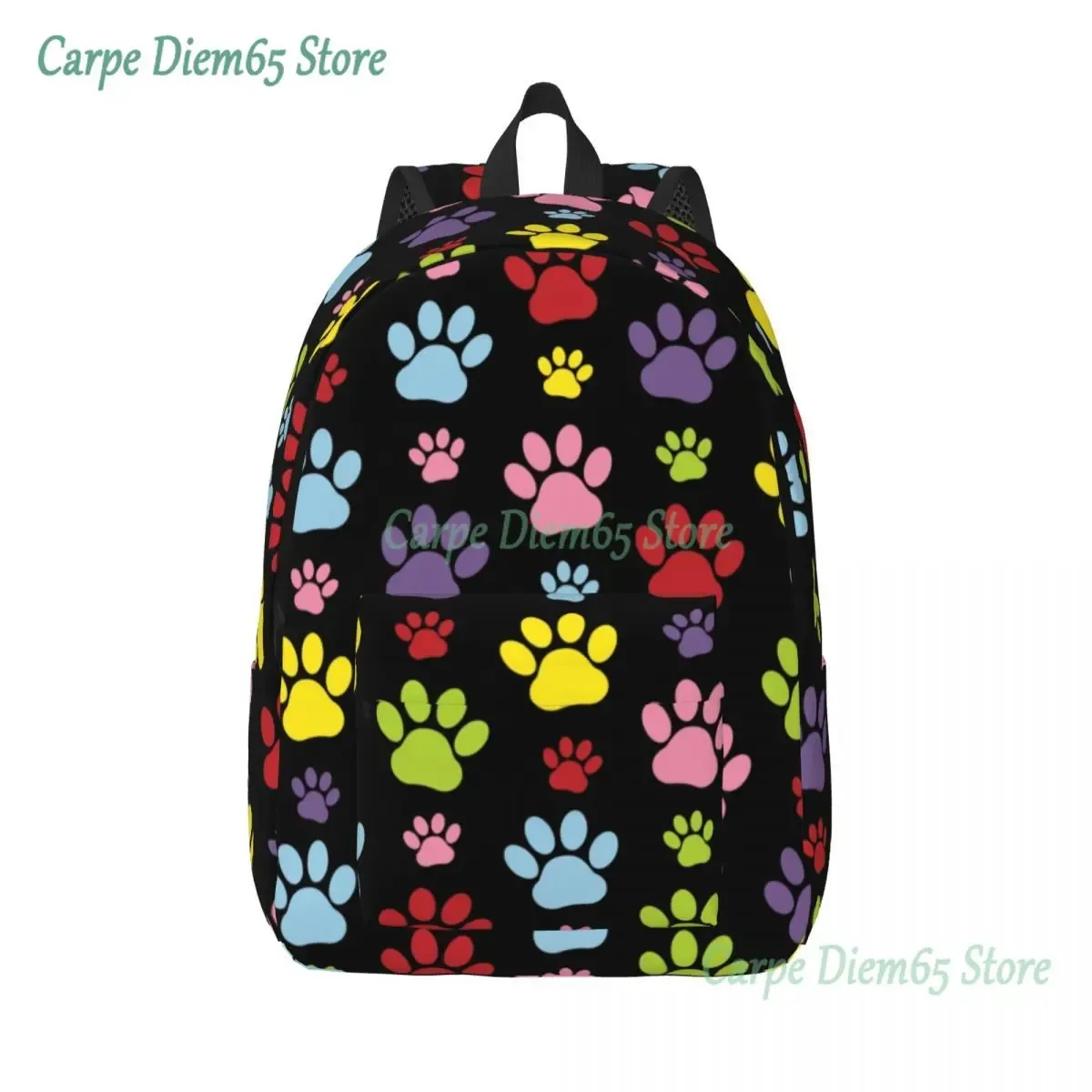 Sacs Sac à dos en toile à motif de pattes colorées pour femmes, hommes, étudiants, cartable pour ordinateur portable de 15 pouces, imprimés de pattes de chien, sacs pour animaux de compagnie