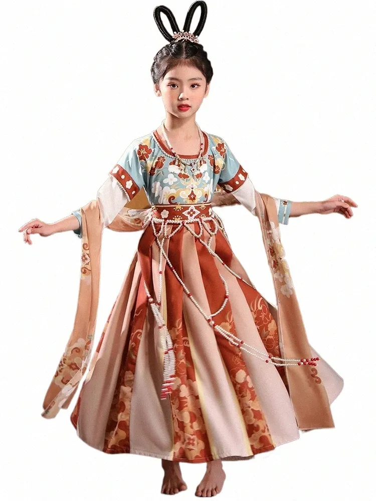 Детский костюм Хань в китайском стиле Dunle, костюм Тан в китайском стиле, древний костюм для девочек, классический костюм Феи в древнем стиле, классический танец v6S0 #