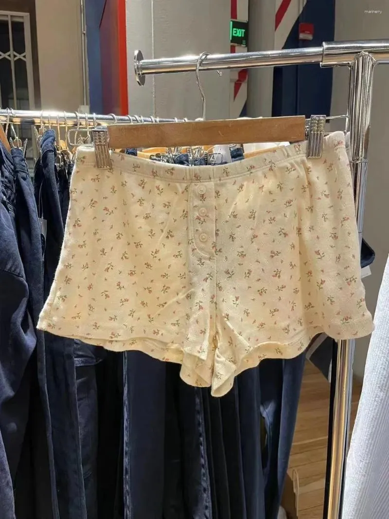 Pantaloncini da donna con stampa floreale Eleyet Donna dritta Estate Elastico a vita alta Tre bottoni Intimo Casual Dolce carino Pantaloncini corti per la casa